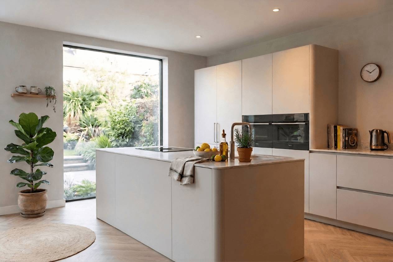 Beige keuken met kookeiland